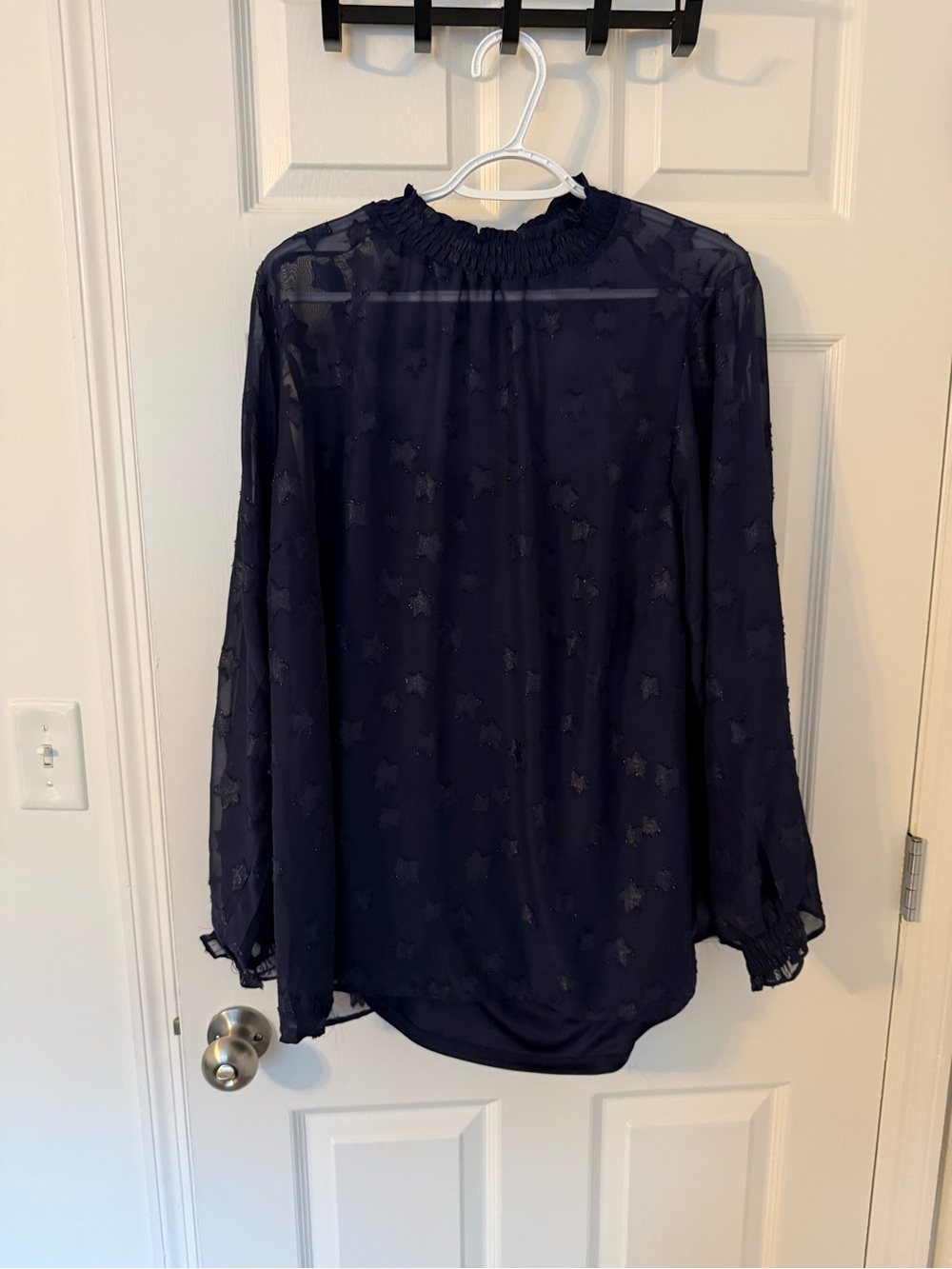 torrid Navy Star-Textured Mock Neck Blouse
